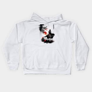 Japanese samurai on horseback Kids Hoodie